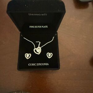 Silver Heart Necklace and Earring Set